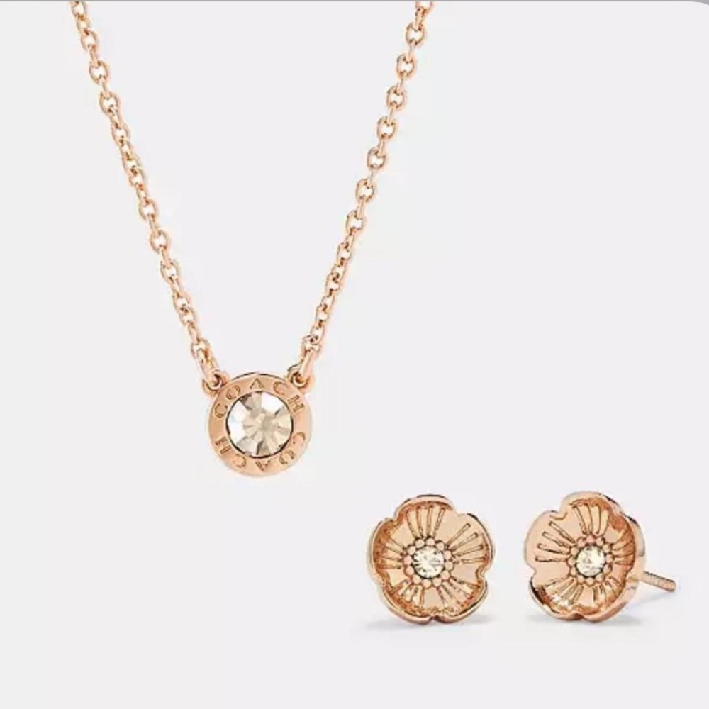 Coach Open Circle Necklace & Tea Rose Stud Set